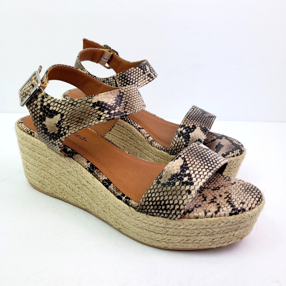 City Classified Luthor Womens Size 8 Tan Snake Python Platform Wedge Sandals